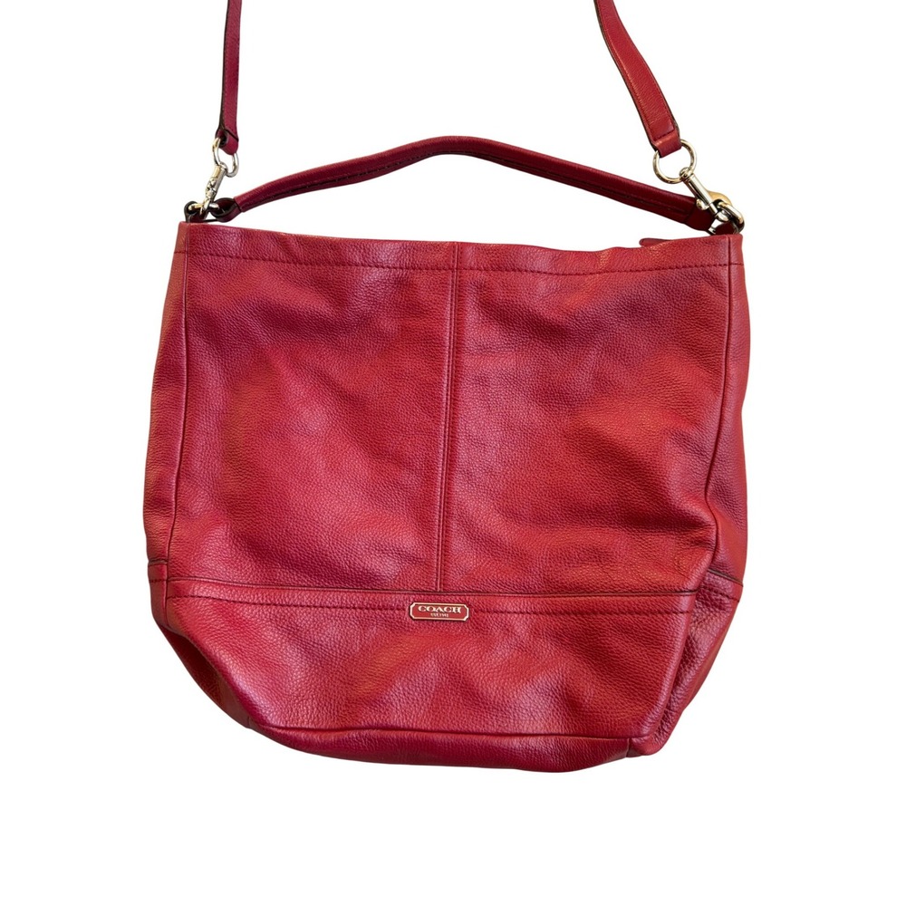 Coach Park Red Pebble Leather Hobo Shoulder Bag Purse Handbag F23293 - Picture 2 of 16